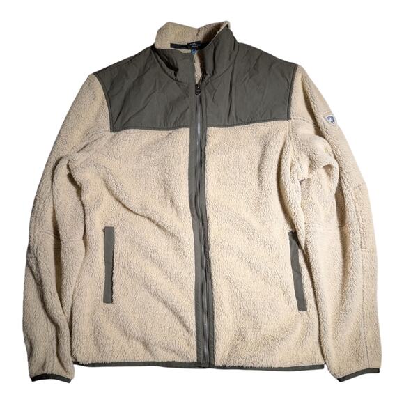 Kuhl Men's Konfluence Quicksand Beige Green Full Zip Sherpa Fleece Jacket Sz XL
